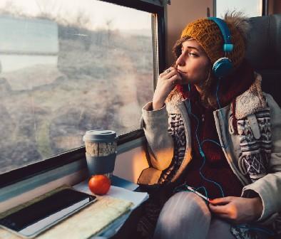 Student on a train