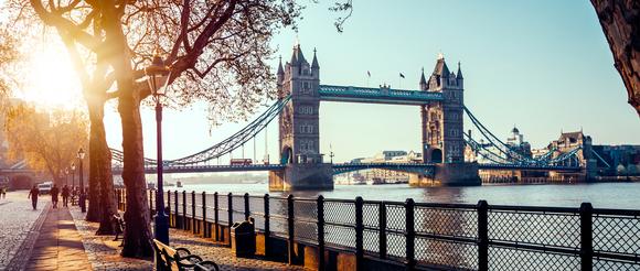 View of Tower Bridge in London.