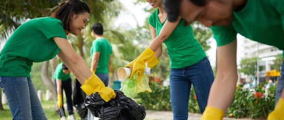 People picking litter