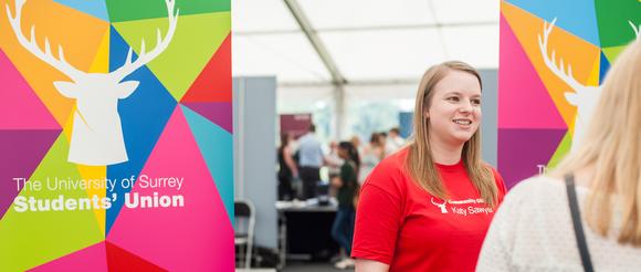 University of Surrey Students' Union banner and representative.